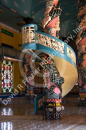 Detail inside the Cao Dai Tay Ninh Holy See in Tay Ninh, Vietnam.