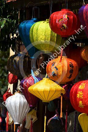 Colorful silk lanterns being sold in Hoi An, Vietnam.