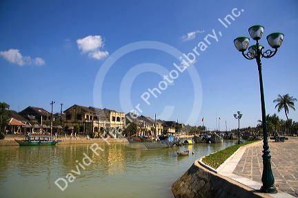 Boats on the Thu Bon River at Hoi An, Vietnam.