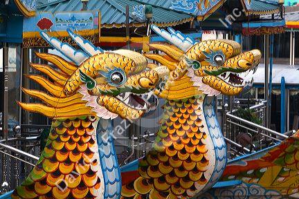 Dragon boats on the Perfume River at Hue, Vietnam.