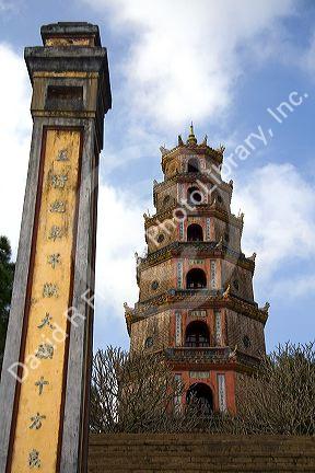 The Thien Mu Pagoda along the Perfume River in Hue, Vietnam.