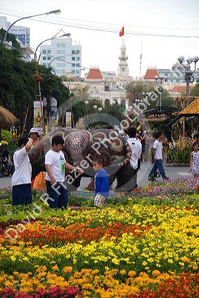 Flower displays are a part of the Tet Lunar New Year celebration in Ho Chi Minh City, Vietnam.