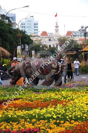 Flower displays are a part of the Tet Lunar New Year celebration in Ho Chi Minh City, Vietnam.