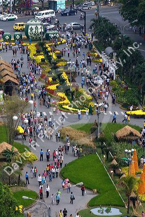 View of Hguyen Hue with flower displays in celebration of Tet Lunar New Year in Ho Chi Minh City, Vietnam.