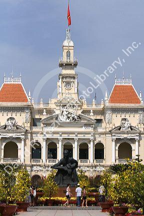 Ho Chi Minh statue in front of Ho Chi Minh City Hall in Vietnam.