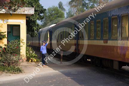 Train crossing guard north of Hue, Vietnam.