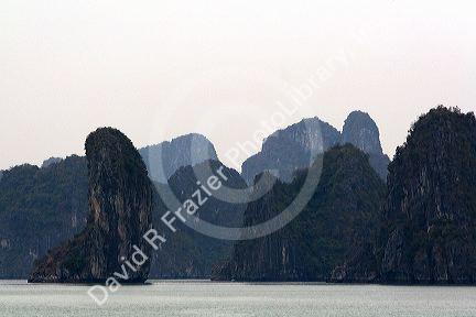 Misty morning views of Ha Long Bay, Vietnam.