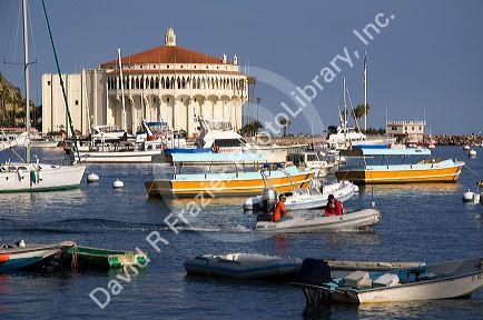 The Catalina Casino and Avalon harbor on Catalina Island, California, USA.
