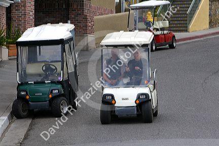 Golf carts used for transportation in the town of Avalon on Catalina Island, California, USA.