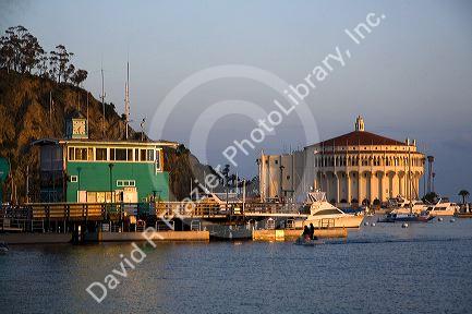 Early morning light on The Catalina Casino and Avalon Harbor on Catalina Island, California, USA.