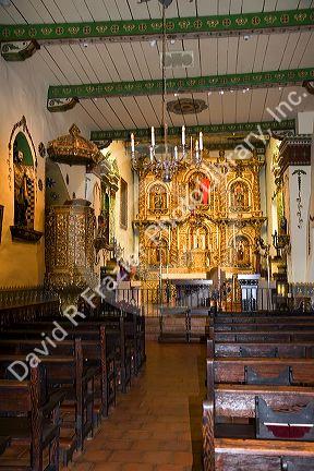 The Golden Altar inside the Father Serra's Church at Mission San Juan Capistrano, California, USA.