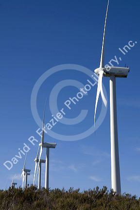 Wind turbines on Tecate Divide between El Centro and San Diego, Southern California, USA.