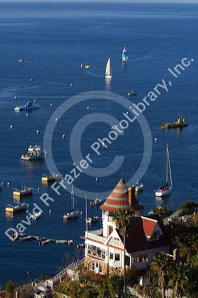 The Holly Hill House overlooking Avalon Harbor on Catalina Island, California, USA.