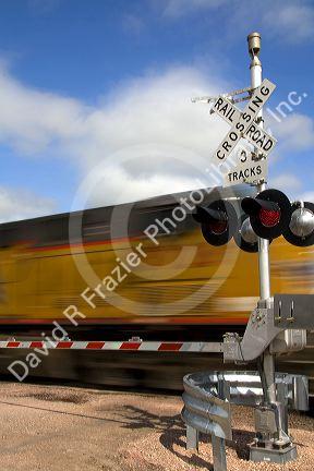 Union Pacific unit train of coal traveling near Lusk, Wyoming, USA.