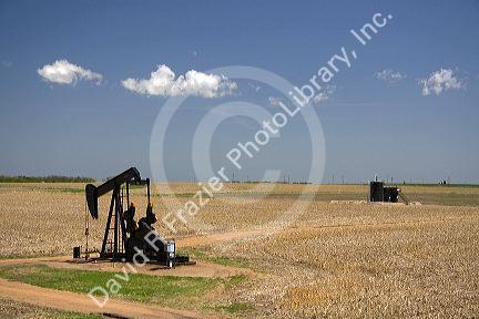 Oil well pumpjack in Russell County, Kansas, USA.