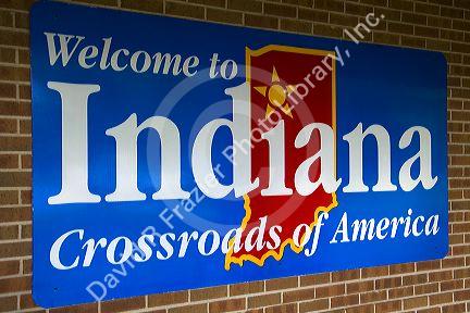 Welcome to Indiana sign along Interstate 70, USA.