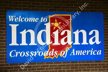 Welcome to Indiana sign along Interstate 70, USA.