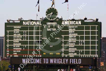 Scoreboard at Wrigley Field in Chicago, Illinois, USA.