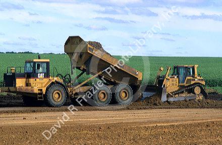 Earthmovers doing road construction along state highway 60 in Northwest Iowa.