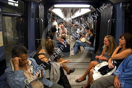 Passengers ride on the Paris Metro in Paris, France.