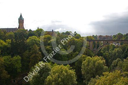 Vallee de la Petrusse and the Banque et Caisse d'Epargne de I'Etat in Luxembourg City, Luxembourg.