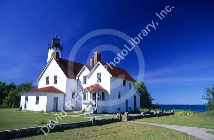 A lighthouse on Point Iroquois along Lake Superior, Michigan.