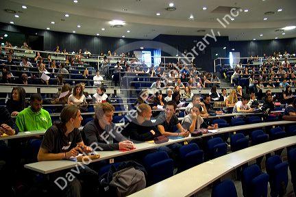 Students attend class in a lecture hall at the Paul Verlaine University in Metz, France.