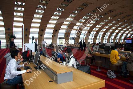 Interior of terminal E in the Paris-Charles de Gaulle Airport, Paris, France.