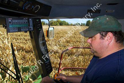 Combine corn harvester with computer and GPS in Ada County, Idaho.