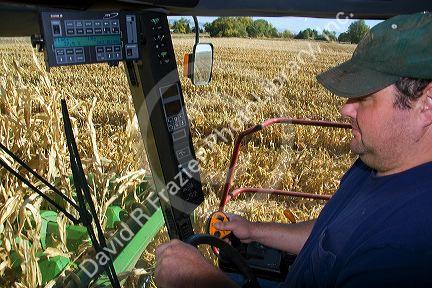 Combine corn harvester with computer and GPS in Ada County, Idaho.