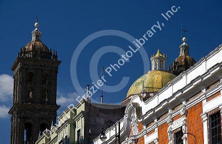 Towers of the Puebla Cathedral in the city of Puebla, Puebla, Mexico.