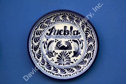 Talavera pottery plate in the city of Puebla, Puebla, Mexico.