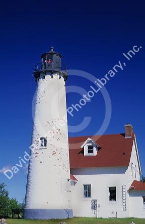 A lighthouse on Point Iroquois along Lake Superior, Michigan.