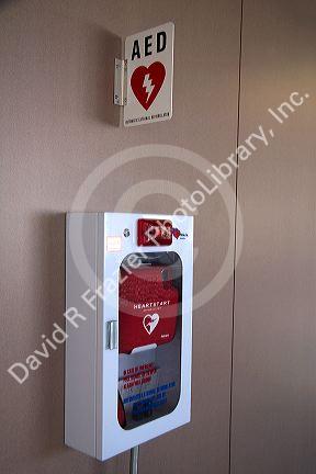 Automated external defibrillator or AED inside the Sky Harbor International Airport in Phoenix, Arizona.