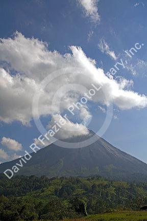 Arenal Volcano erupting during the day near La Fortuna, San Carlos, Costa Rica.