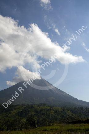 Arenal Volcano erupting during the day near La Fortuna, San Carlos, Costa Rica.
