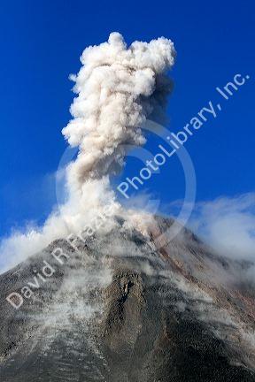 Arenal Volcano erupting during the day near La Fortuna, San Carlos, Costa Rica.