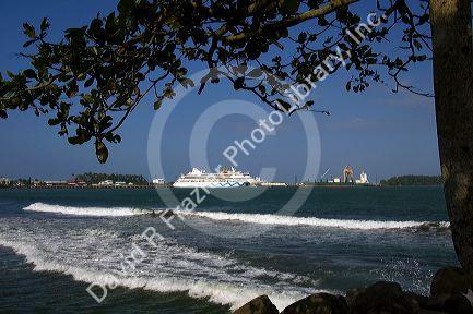 The AIDAaura cruise ship docked at Puerto Limon, Costa Rica.