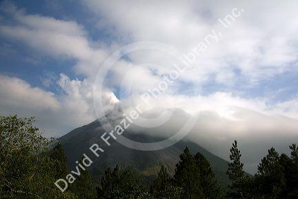 Arenal Volcano erupting during the day near La Fortuna, San Carlos, Costa Rica.