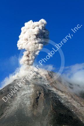 Arenal Volcano erupting during the day near La Fortuna, San Carlos, Costa Rica.