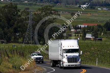 Truck traveling on Highway 121 through the Sonoma Valley, California, USA.