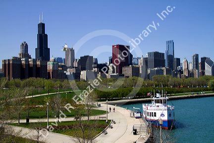 View of the Chicago skyline from the waterfront, Illinois, USA.