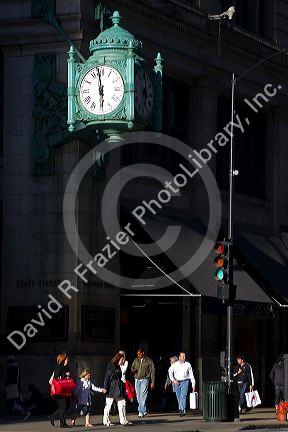 The clock at Marshall Field's State Street store in Chicago, Illinois, USA.