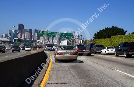 Automobile traffic on Highway 101 near San Francisco, California, USA.