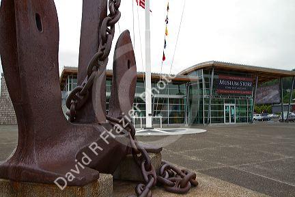 A large fluke anchor on display in front of the Columbia River Maritime Museum located in Astoria, Oregon, USA.