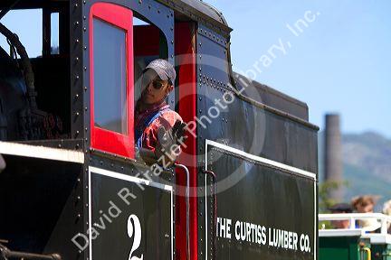 Emgomeer on a 1910 Heisler Steam Locomotive at Garibaldi, Oregon, USA.
