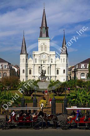 Saint Louis Cathedral and Jackson Square located in the French Quarter of New Orleans, Louisiana, USA.