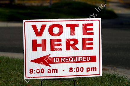 Vote Here sign at a polling place in Boise, Idaho, USA.