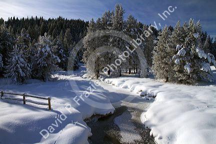 Round Valley Creek during winter in Valley County, Idaho, USA.