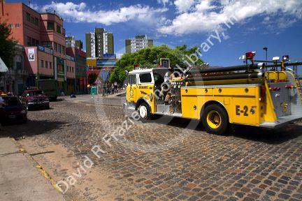 Fire truck in the La Boca barrio of Buenos Aires, Argentina.